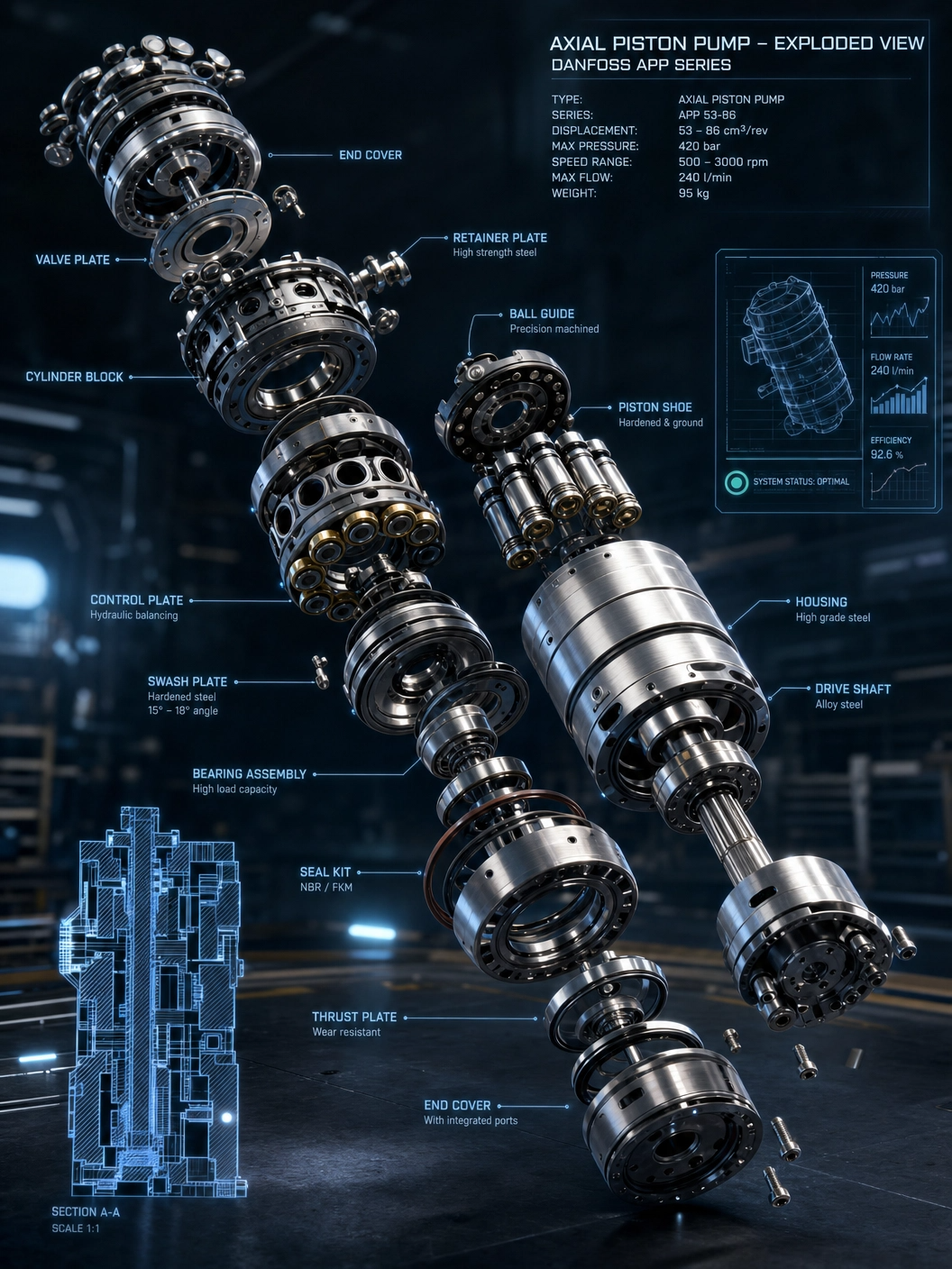 Axial Piston Pump Danfoss APP series - exploded view 3D
